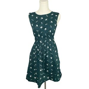 Emily and Finn Green Umbrella Print Sleeveless Dress Pockets Size S